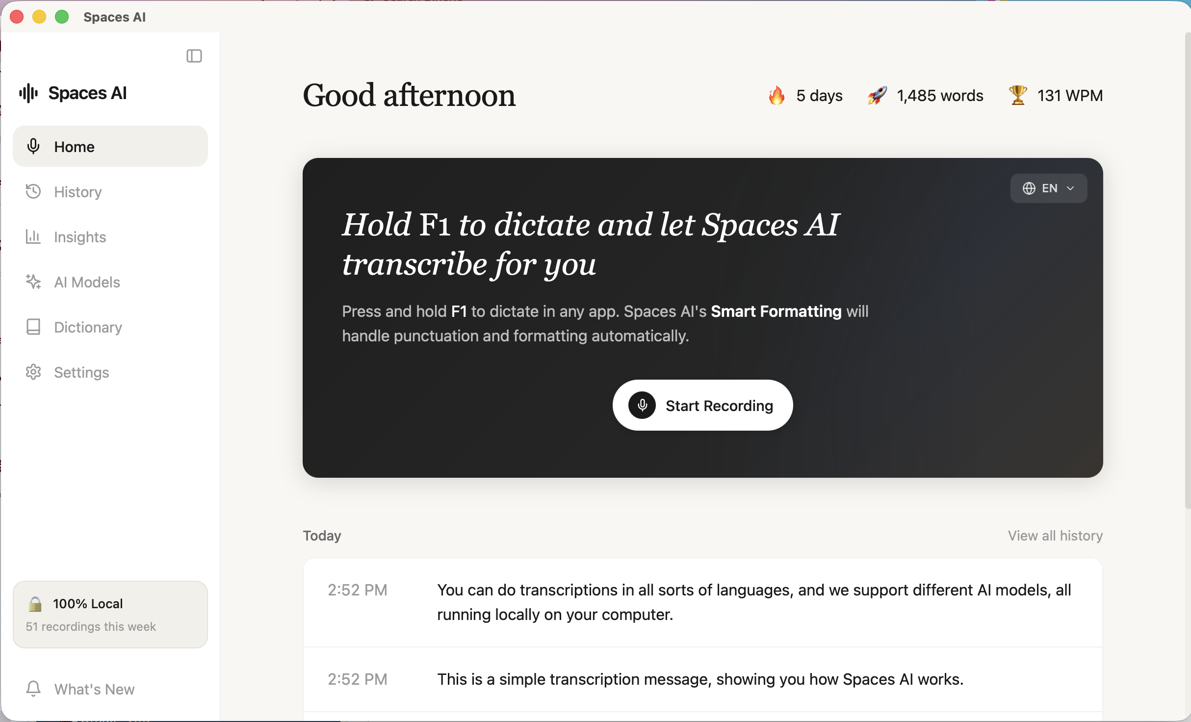 Spaces AI Application Screenshot